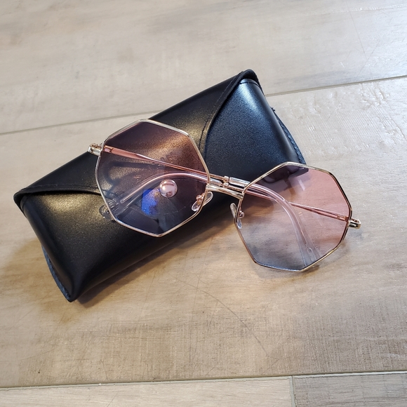 Gold Hexagon Wire Frame Ombre Sunglasses - Picture 1 of 6